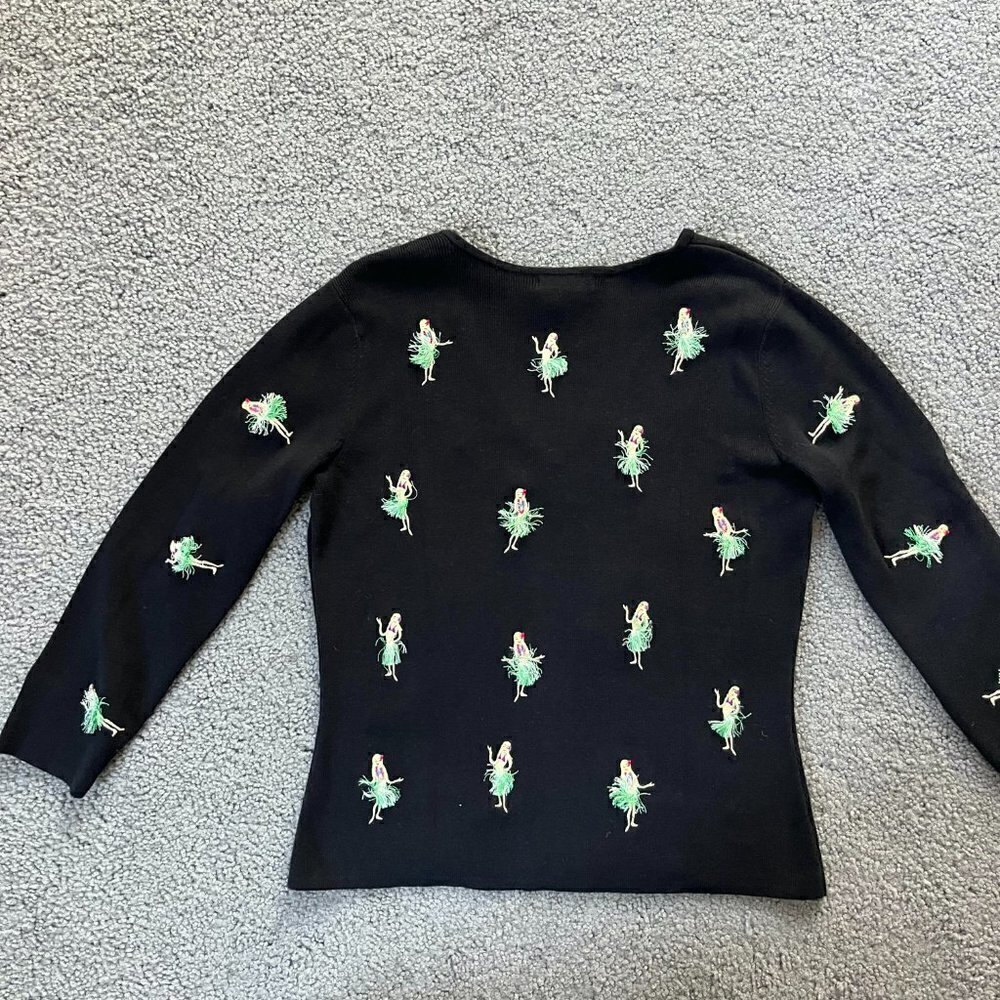 Alexandra Bartlett Hawaiian Hula Girl Black 3/4 length sleeve knit sweater - Picture 11 of 11